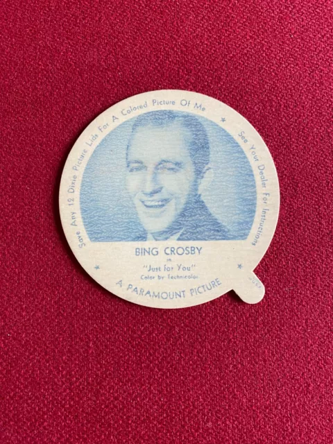 1952, Bing Crosby, "Un-Used" NELSONS Ice Cream Lid (Scarce / Vintage)