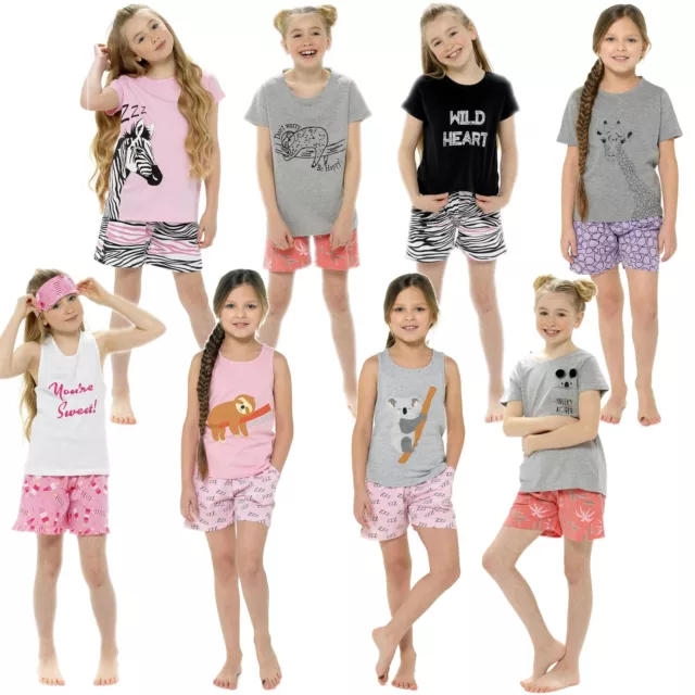 Girls Pyjamas Kids Cotton Short Sleeve Summer Pyjama Set PJs