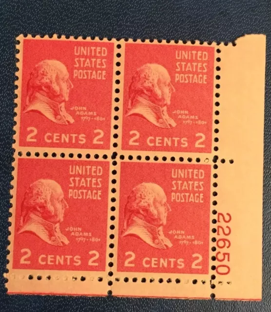 US Adams #806 1938 2c MNH,OG Plate# Block stamp