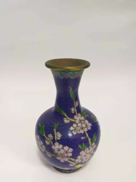 Antique Rare Chinese Cloisonne Blue Enamel Floral Design Vase