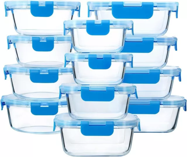 24-Pcs Kitchen & Pantry Glass Meal Prep Box Airtight Food Storage Containers Set