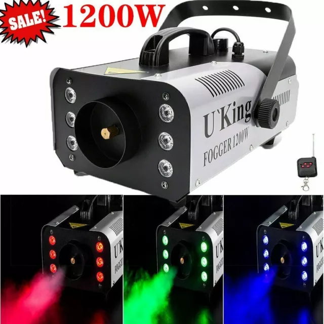 1200W Smoke Fog Machine Stage Lighting RGB LED Effect DJ Disco Party Show Remote
