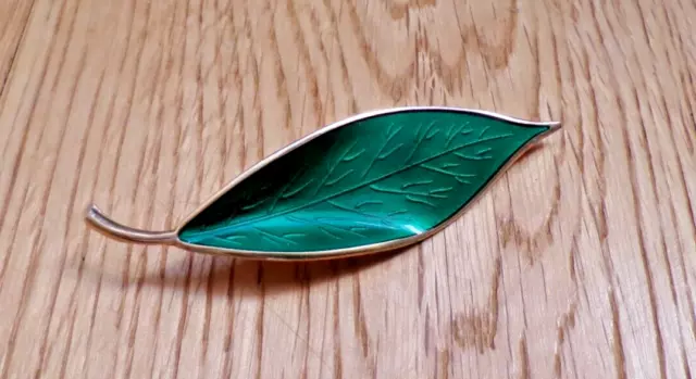 David Andersen Norway Sterling Silver Enamel Leaf Brooch Norwegian anderson