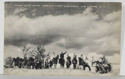 NY Hidden Valley Dude Ranch Lake Luzerne Horses 1945 to Austenburg Postcard Q9