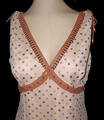 Dress, ECI New York, 100%-Silk tiered Sequins Beads Lined Polka-Dots NWOT 10 2