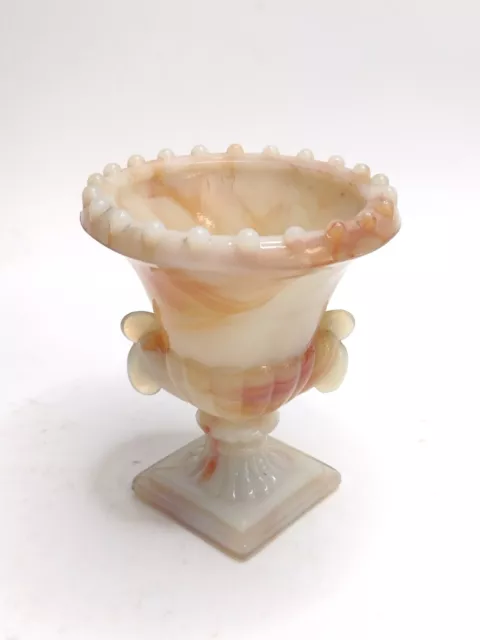 Akro Agate Orange Swirl Slag Glass Toothpick Holder - UV Light Glowing