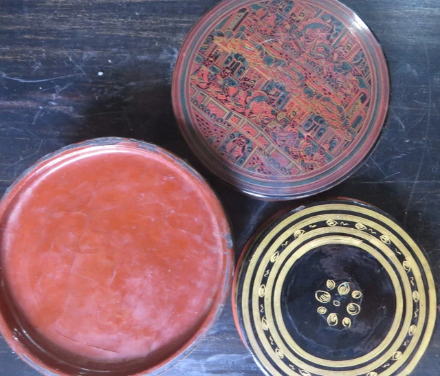 Antique Lacquer Betel Nut Burmese Cinnabar Box Early (Kun-It)- 3.2" x 6.0" dia. 7