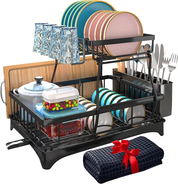 Godboat Dish Drying Rack with Dish Drainer with Utensil Rack, 2 Tier Dish Rack