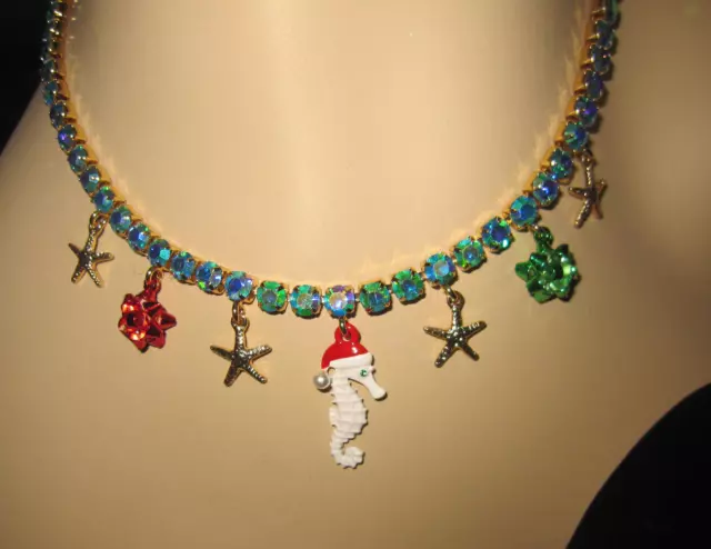 Betsey Johnson Christmas Bling And Charm With Seahorse And Bow Necklace