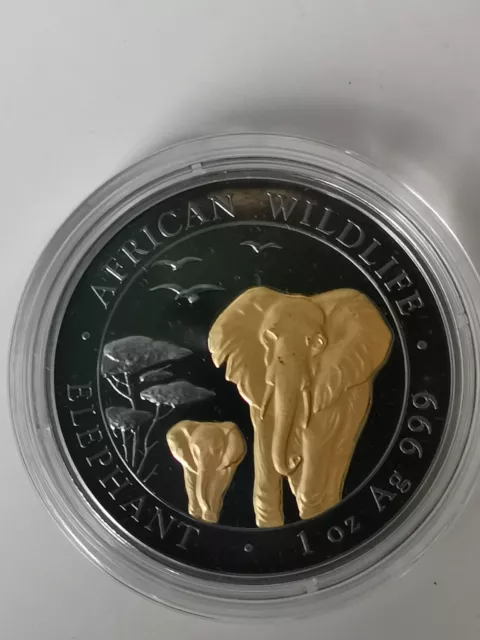 1 Unze 999 Silber - Elefant 2015 - Ruthenium & Gold - Silbermünze - Silberbarren