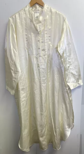 VINTAGE SECRET TREASURES Satin Nightgown Ivory Size 1XL Lace Trim Long ...