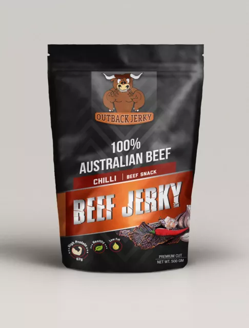 BEEF JERKY CHILLI 500G Hi PROTEIN LOW CARBOHYDRATE DIET PRESERVATIVE FREE SNACK