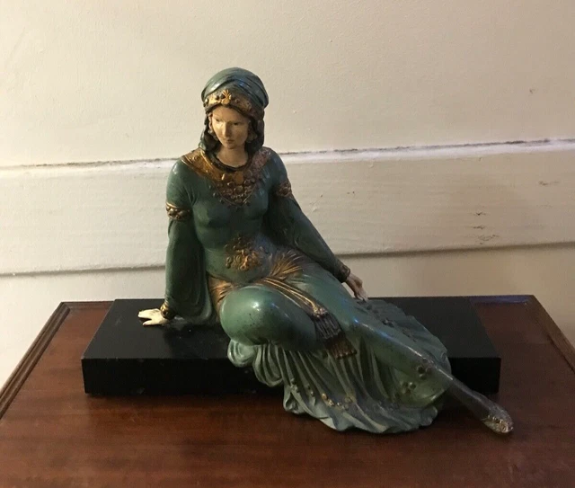 Chryselephantine  Sculpture En Bronze Art Nouveau Femme Orientale Signée Verneze