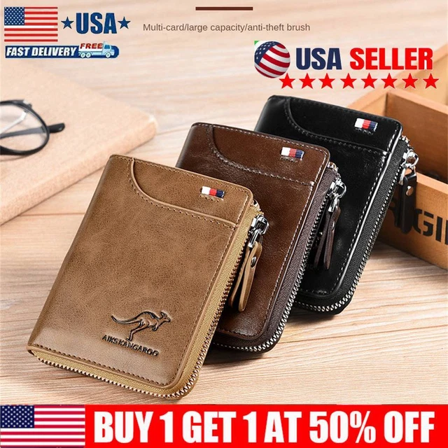 Mens RFID Blocking Leather Wallet Credit Card ID Holder Zipper Purse Waterproof