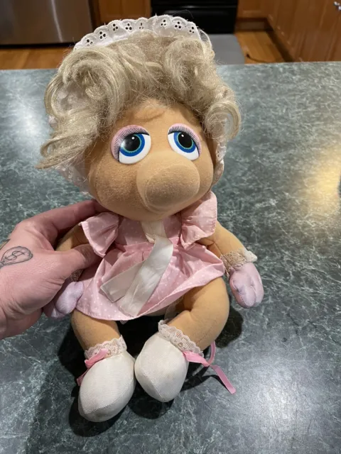 Vintage 1983 Hasbro Jim Henson Muppet Babies Baby Miss Piggy Plush Doll 11” Tall