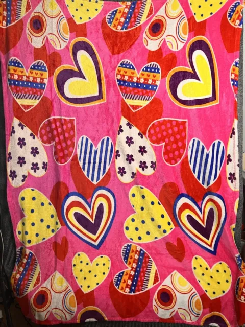 Rose Pink Valentine's Day Hearts Plush Fleece Throw GIFT Blanket Heart Love