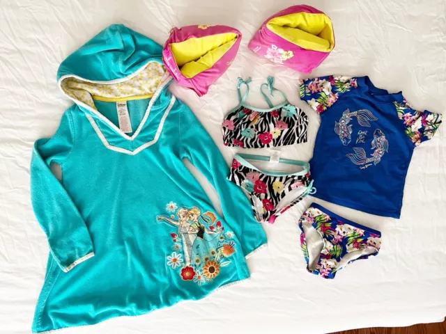 Toddler Girl 5T Swim Set : 2 Swimsuits, Cover up And Inflatable Arm Floaties