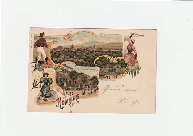 Gruss aus Homburg v.d.H. mit Kurhaus-Gartenseite, ect., Litho AK v. 1902