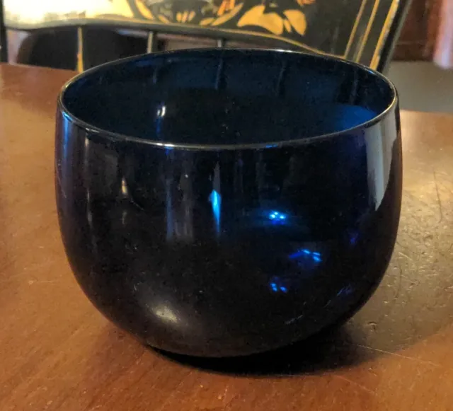 Antique Cobalt Blue Glass Wine Rinser Fingerbowl Polished Pontil 19th Century