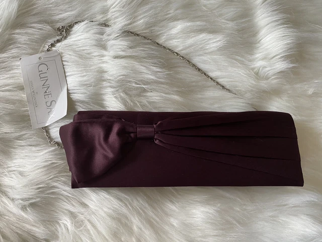 Gunne Sax by Jessica McClintock Satin Clutch Evening Bag with Chain And Bow NWT