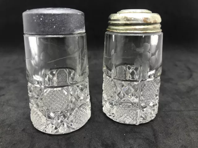 EAPG  Glass Salt Pepper Shakers O’Hara Glass Co Acid Etch Floral 1888