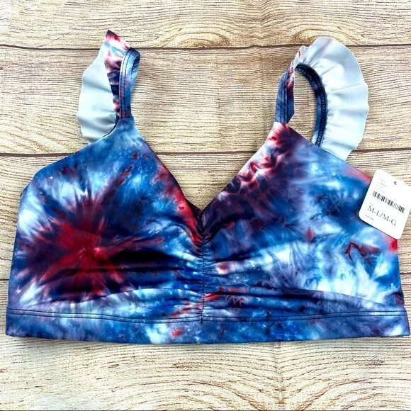 Free People x Onzie Le Femme Tie Dye Bra, Blue, Small Medium, RRP $49