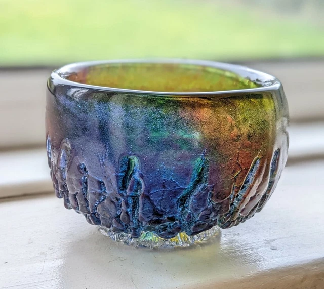 Scarce Unique Goran Warff Kosta Boda Swedish Art Glass Crackled Multicolour Bowl