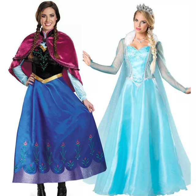 Damen Frozen Prinzessin Elsa Anna Königin Erwachsene Fancy Kleid Kostüm Cosplay