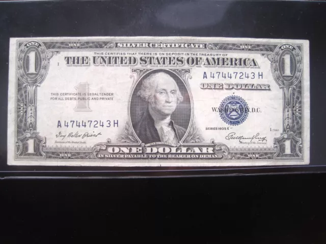 USA $1 1935-E A47447243H # SILVER CERTIFICATE Blue Seal Washington Dollar Money