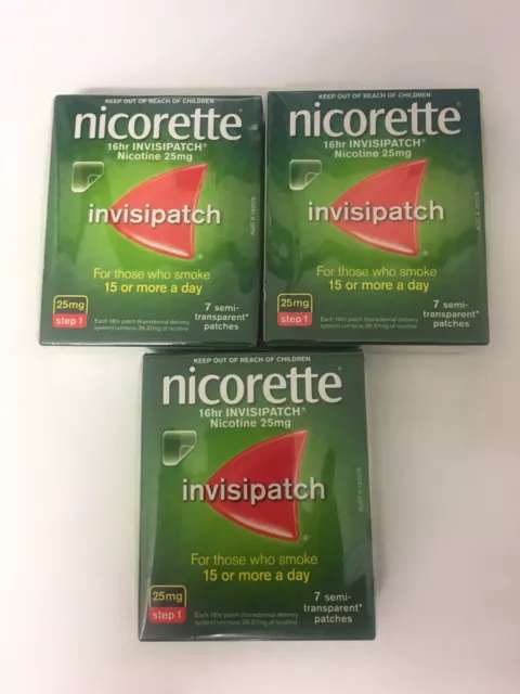 Nicorette 16 HR Invisipatch 25mg x3 packs  exp 01/2024