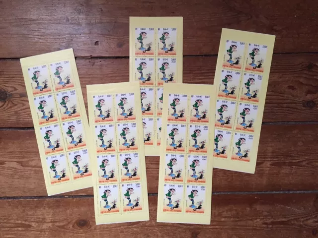 Gaston Lagaffe - La fête du timbre - Lot de 5 plaquettes de 8 timbres - BD