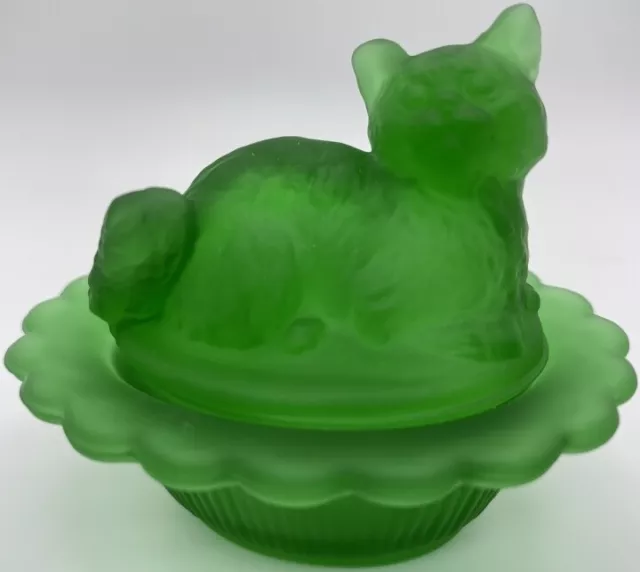 Mosser Glass Cat On Basket HUNTER GREEN SATIN Kitten Sold Out At Mssr FREE SHIP