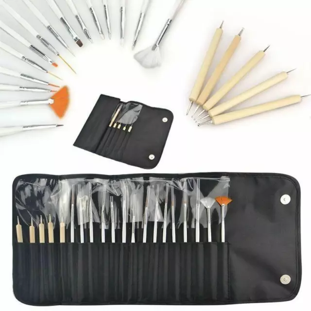 20pcs Nail Art Design Brushes Set Painting Dotting Pen Detailing Bundle Tool Kit
