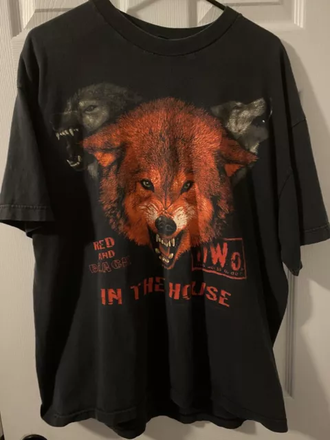 Vintage 90s WCW Wolf Pac  T-Shirt Red And Black In The House NWO XL Sting