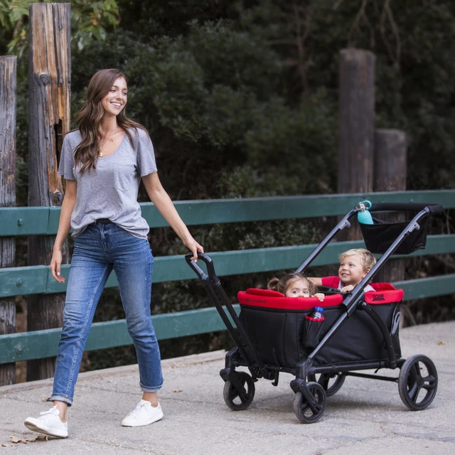 Tour 2-in-1 Stroller Wagon - Mars Red - Red arge and easy push brakes