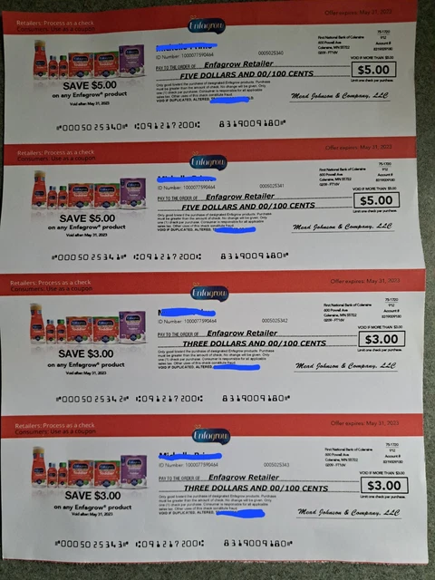 4-Enfagrow Baby Formula Coupons Checks. Exp. 5/31/23