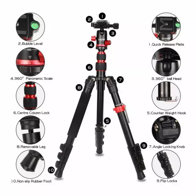 ZOMEI M5 Pro Portable Aluminium Tripod Monopod&Ball Head For DSLR Camera 2