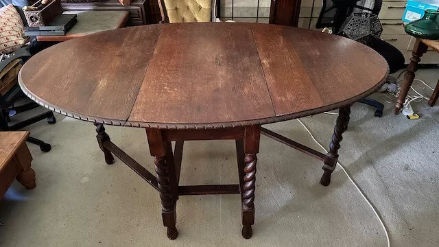 Antique c1900s English Oak Drop Leaf Gateleg Oval Dining Table Barley Twist Legs 2