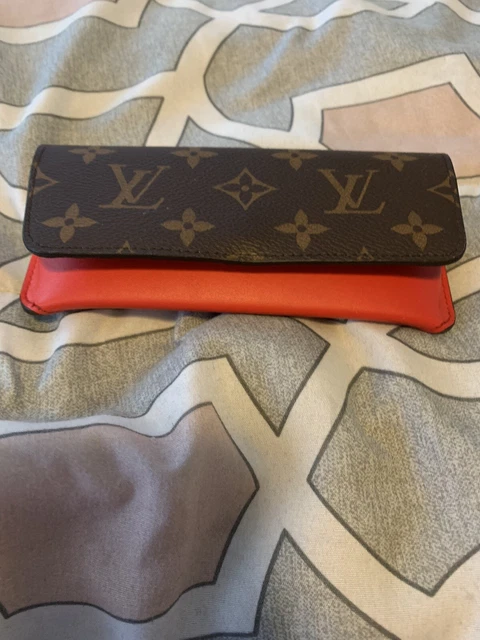 New without tag Louis Vuitton Monogram Woody eye glass case with red accent