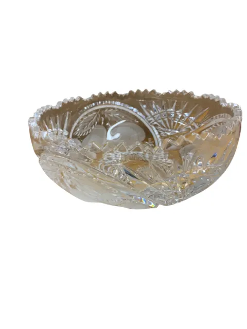 American Brilliant Period Cut Glass Style Decorative Bowl Etched Fruit READ