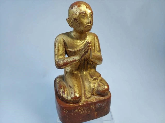 19th Century Burmese Carved Wood Praying Buddha 2