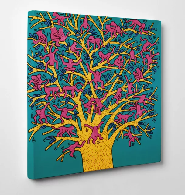 🐵 Quadro HARING The tree of Monkey Poster Stampa su Tela Vernice Pennellate 🌳