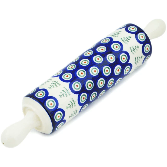 Polish Pottery Rolling Pin 13" Peacock Christmas