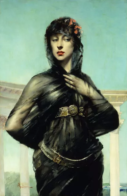 Giovanni Boldini "Black Veil" Green Artwork PAPER or CANVAS Fine Art Print