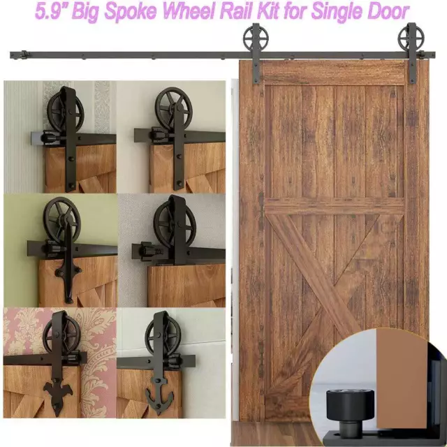 Single Sliding Barn Door Hardware Kit 5ft/6ft/8ft/10ft Track Big Spoke Wheel