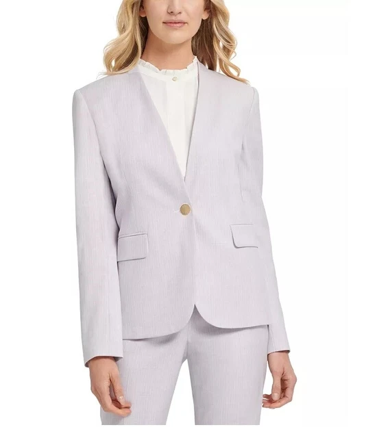 DKNY Women's Striped Collarless One-Button Blazer Gray Size 4
