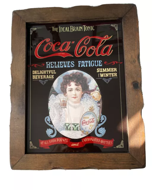 VNTG Coca Cola Poster Wooden Frame Wall Art  The Ideal Brain Tonic framed 19x15