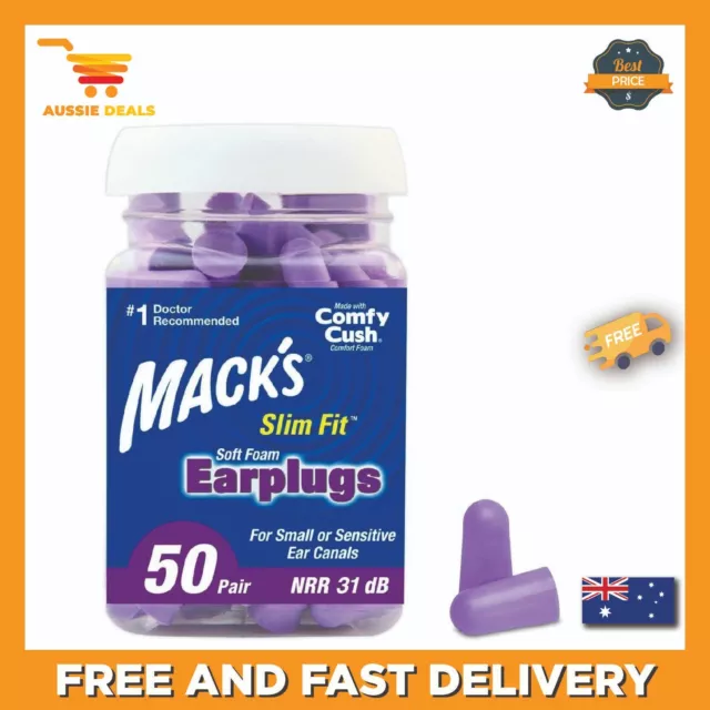 Macks Mack's Slim Fit Soft Foam Earplugs 50 Pair Smaller Ear Plugs than Std Size