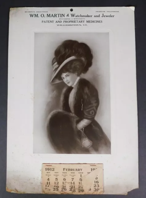 Wm. O. Martin Watchmaker And Jeweler 1912 Calendar Williamstown Vt