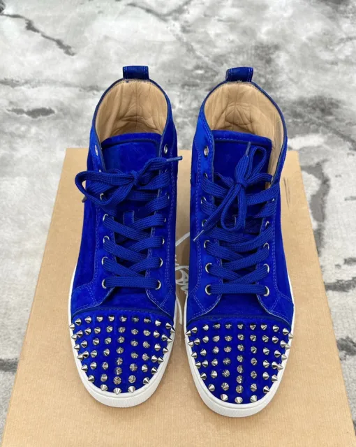 🔥 Christian Louboutin Louis Orlato Blue Suede Stud Spike Sneakers Size 42  US 9